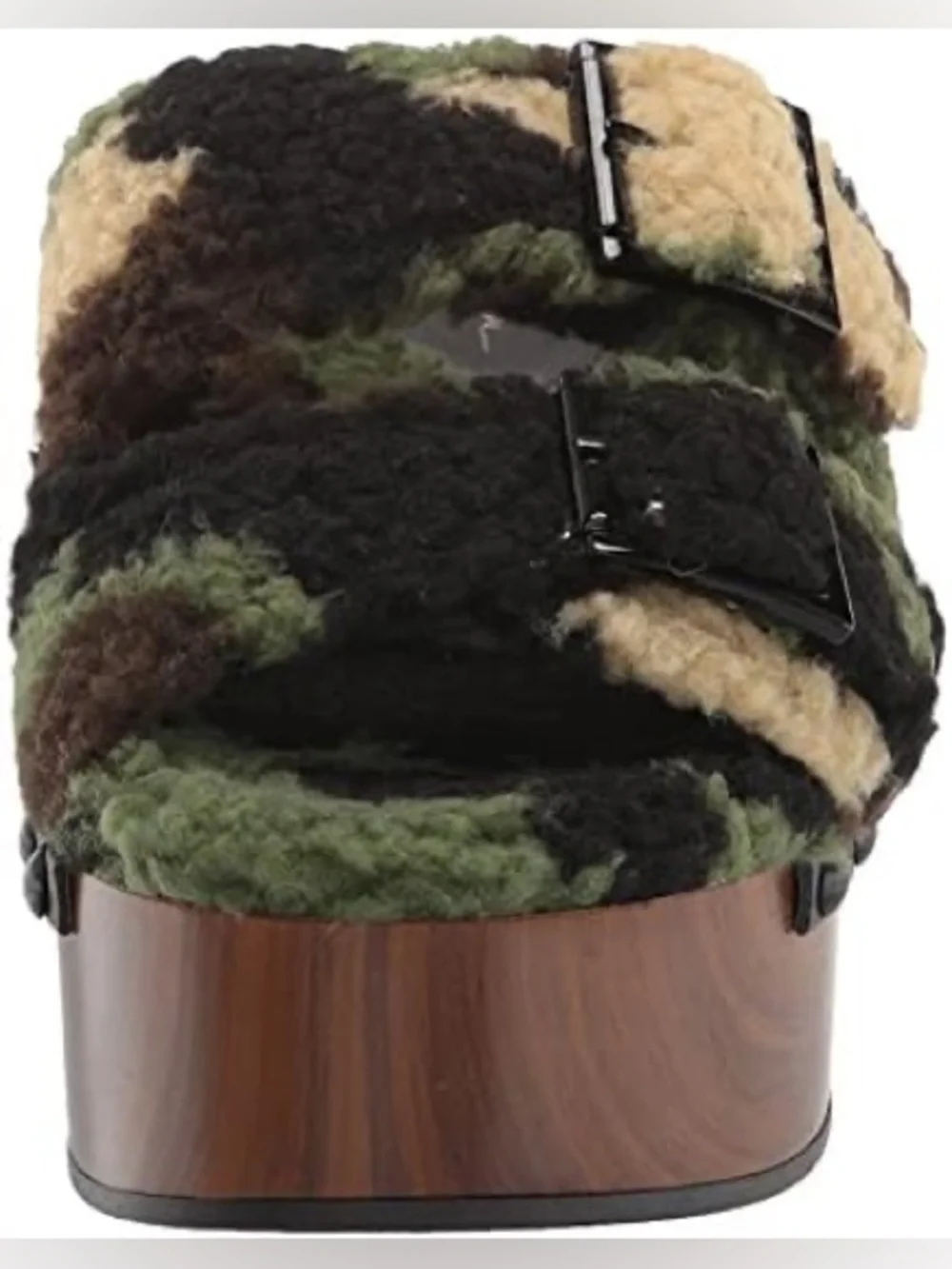 NWOB JESSICA SIMPSON Cyriss Faux Shearling Platform Slide Sandal -Camo